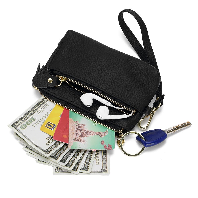ZOOEASS Women Leather Coin Purse Large Opening For Easy Access With Wrist Strap(Black) - Image 3